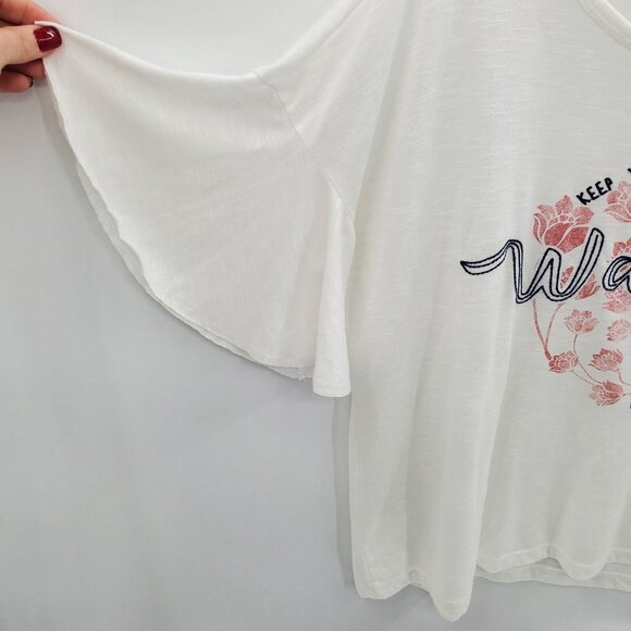 Jessica Simpson Womens Floral Bell Sleeve Boho Top Blouse Sz L White Wonder Lust - Picture 6 of 11